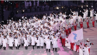 평창동계올림픽 개막식 동시 입장하는 남북 선수단