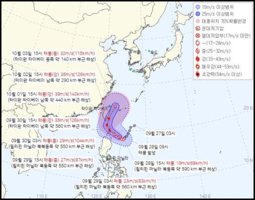 태풍 끄라톤 예측 경로 <28일 오후 발표 기준>