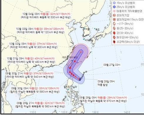 제18호 태풍 끄라톤 예상 경로<사진=기상청>