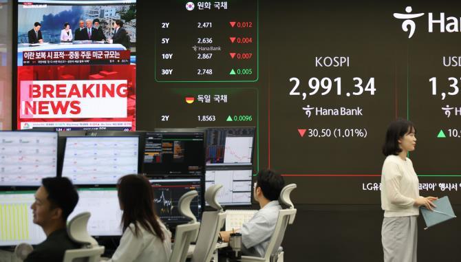 코스피 중동 불안에 3,000선 하향 이탈 <사진=연합뉴스>