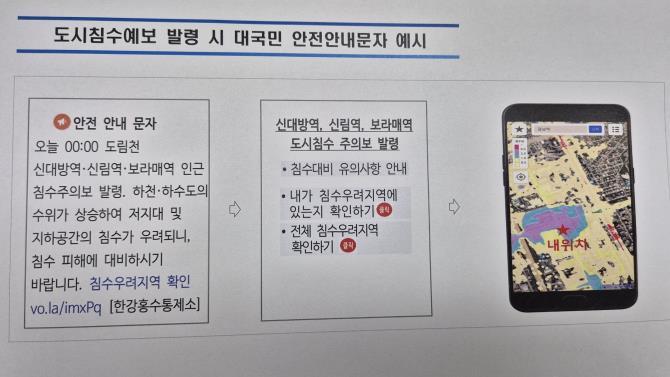 도시침수 예보 발령 대국민 안전안내문자 예시 <사진=기후부>