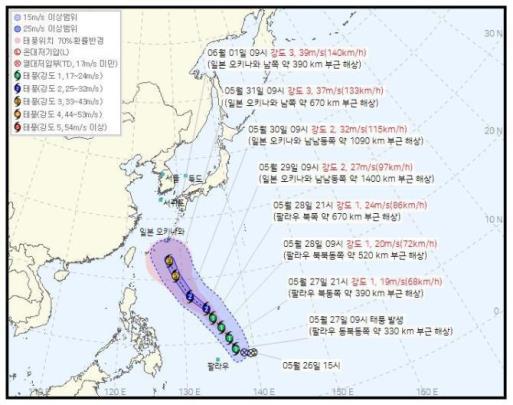 제6호 태풍 장미 예상 경로 <도면=기상청>